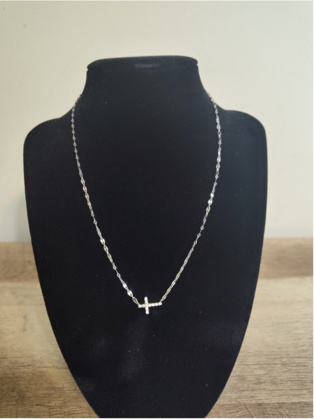 Women's Sterling Silver Cross Necklace with Clear Stones